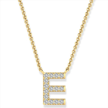 Diamond Set "E" Initial Necklace in 9 carat Yellow Gold