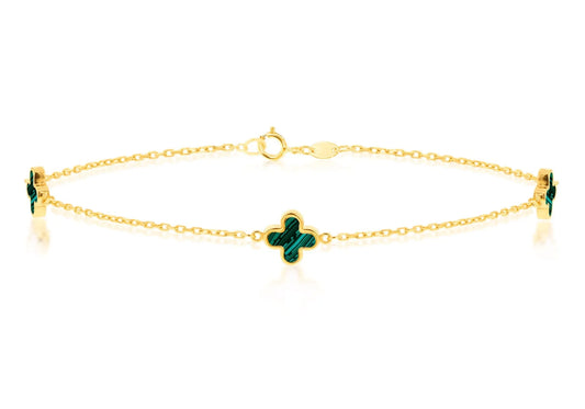9ct Yellow Gold Malachite Petal Bracelet 19cm