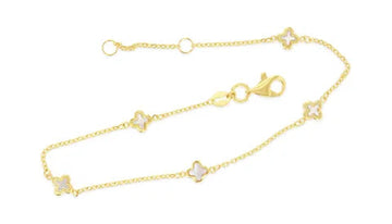 Mini Clover Mother of Pearl Bracelet in 9ct Yellow Gold