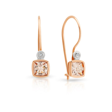 9ct Rose Gold Cushion Set Morganite and Diamond Earrings