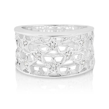 Filigree Ring with Star set Cubic Zirconias in Sterling Silver