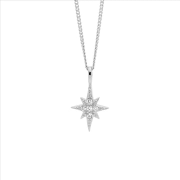 Ellani Sterling Silver Star Pendant With Cubic Zirconias