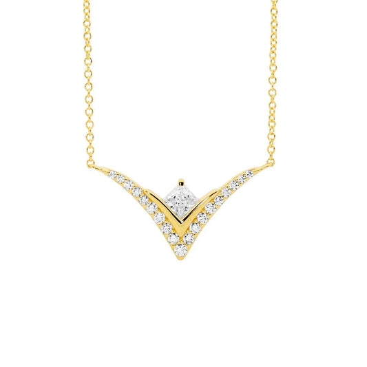 Ellani Princess Cut Cubic Zirconia Wishbone Necklace in Sterling Silver