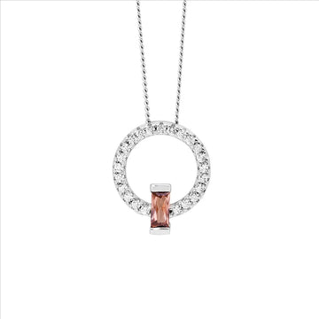 Ellani Cubic Zirconia Circle with Rhodolite Baguette Pendant in Silver