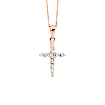 Ellani Rose Gold Plated Cross Pendant - Sterling Silver Cubic Zirconia