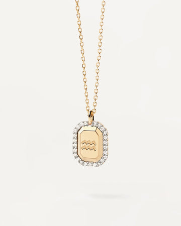 PDPAOLA Zodiac Necklace Engraved In Octagonal Pendant