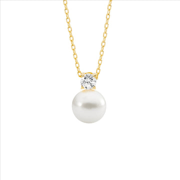 Ellani Freshwater Pearl with Claw Set Cubic Zirconia