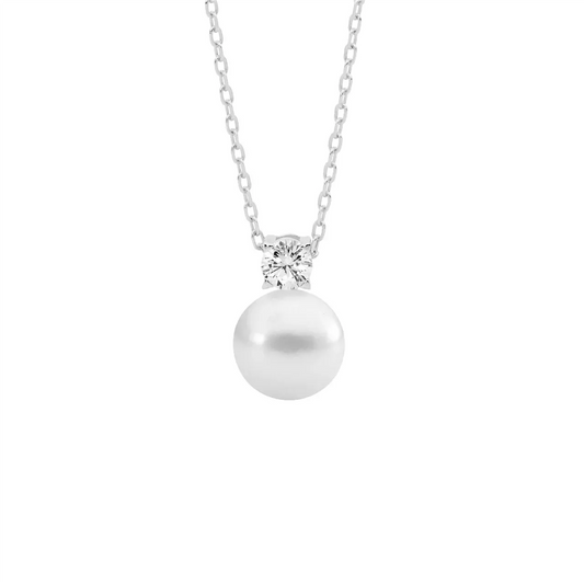 Sterling Silver Freshwater Pearl with Claw Set CZ  Necklace