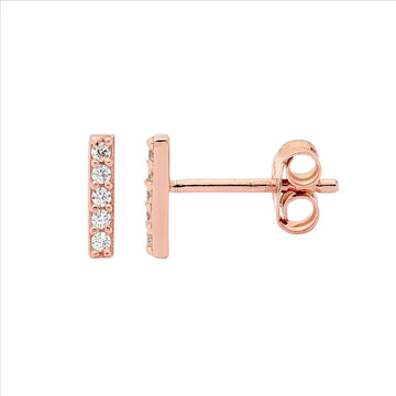 Ellani Rose Gold Plated 8mm Bar Earrings with Cubic Zirconias