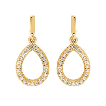 Ellani Yellow Gold Plated Open Tear Drop Earrings with Cubic Zirconias
