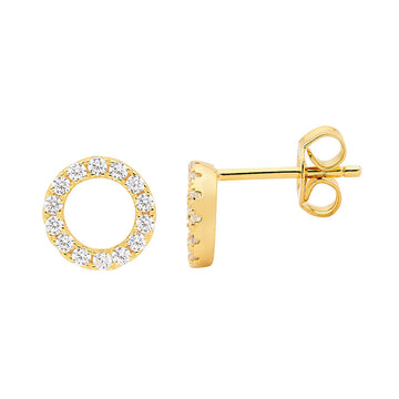 Ellani Yellow Gold Plated Sterling Silver Open Circle Earrings