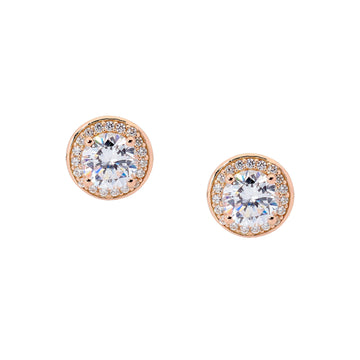 Ellani Solitaire with Halo & Rose Gold Plating Earrings