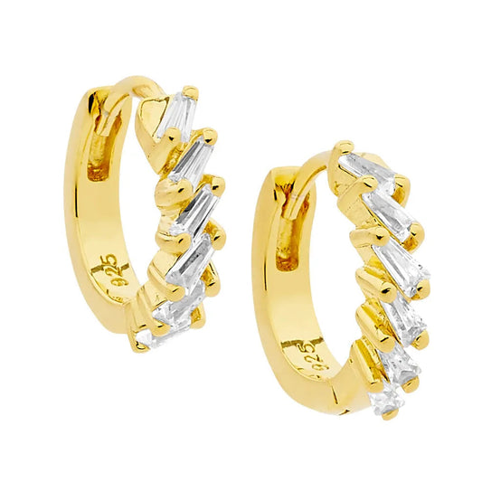 Ellani Sterling Silver Tapered Baguette 13mm Hoop Earrings