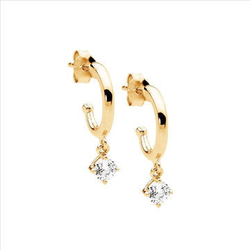 Ellani Hoop Earrings With Cubic Zirconia Drop In Rose Gold