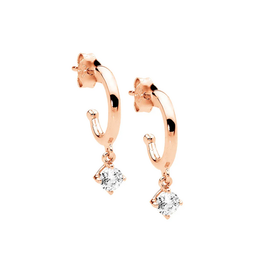 Ellani Hoop Earrings With Cubic Zirconia Drop In Rose Gold