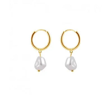 Freshwater Pearl Drop Huggie in Gold