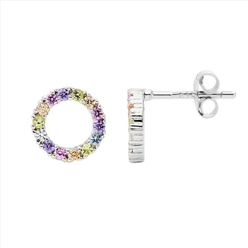 Ellani Sterling Silver Open Circle Stud Earrings with Pastel Colour Cubic Zirconia