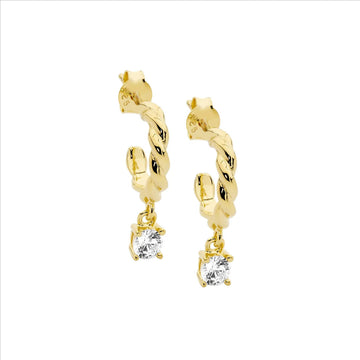 Ellani Sterling Silver Hoop Earrings with Cubic Zirconia Drop