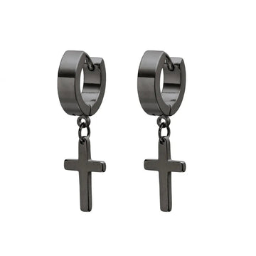Blaze Stainless Steel Men’s Huggies With Square Drop Cross
