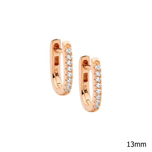 Ellani SS WH CZ 13mm Oval Hoop Earrings