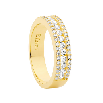 Ellani SS WH CZ Ring W/ Channel Set Centre Row, Rose Gold Plating