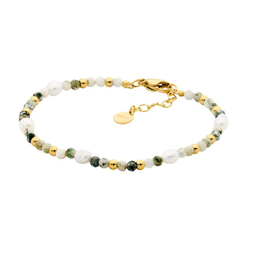 Ellani Tree Agate and Freshwater Pearl in Gold Plating 17.5cm
