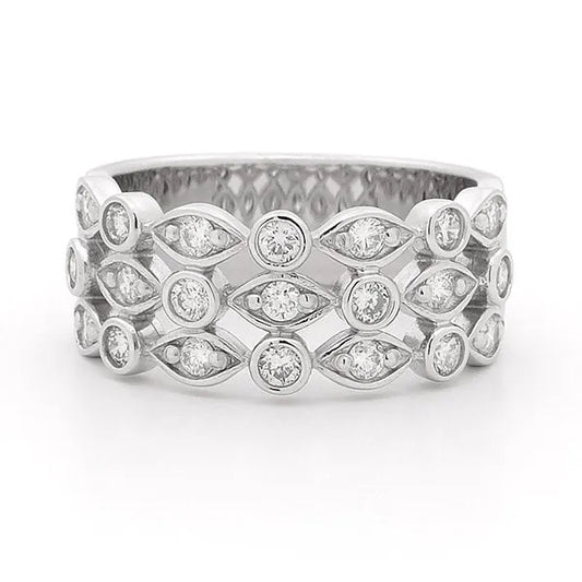 Diamond Bezel and Bead Set Diamond Dress Ring in 9ct White Gold