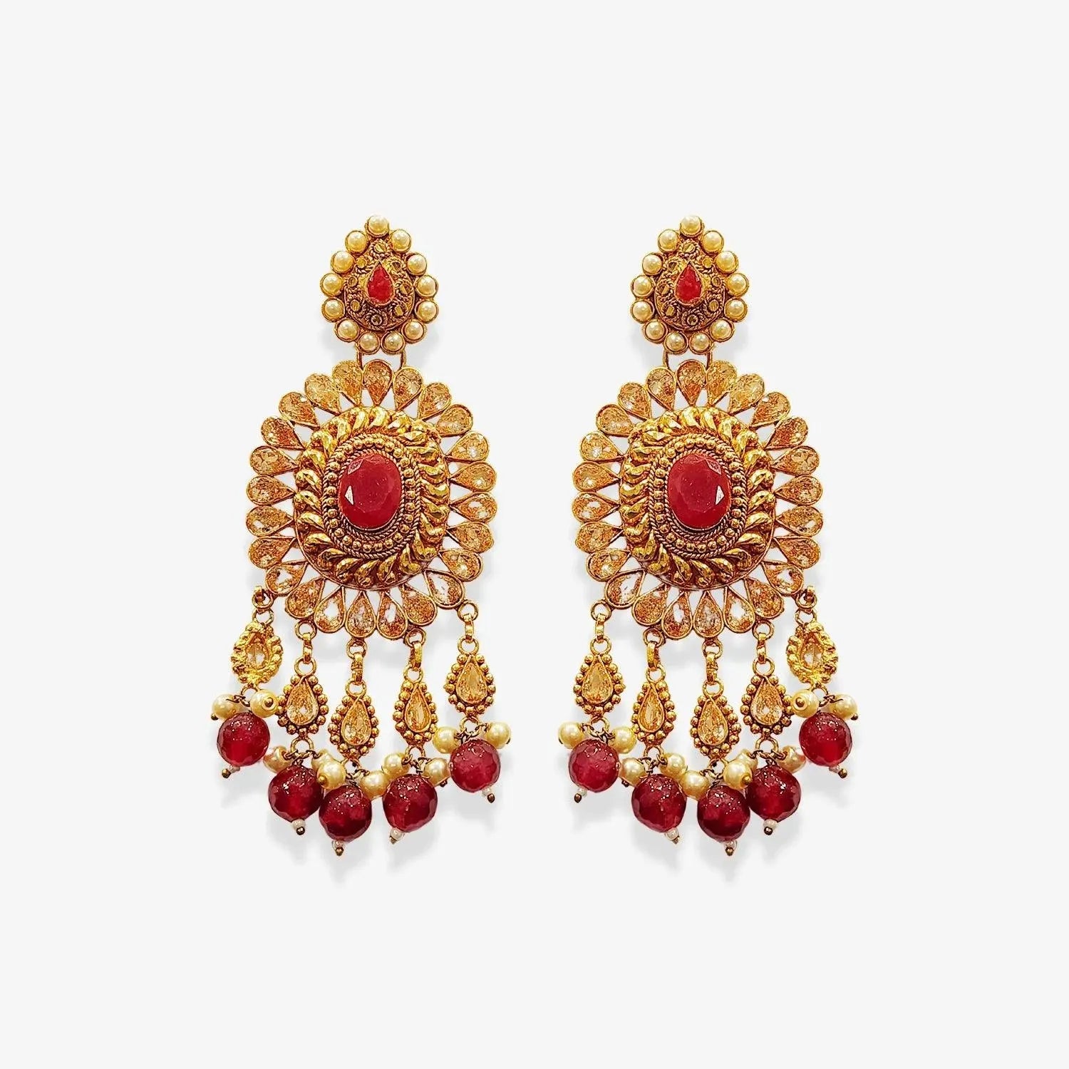Kundan Jhumka Earrings with Red Beads and Pearl Drops | Fashion Jewelry Australia - Begum