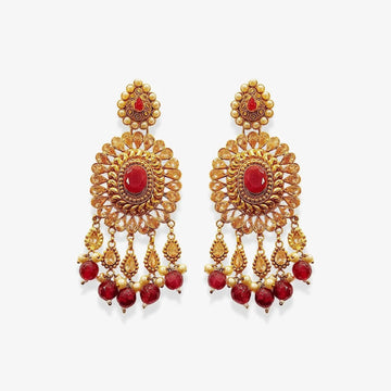 Kundan Jhumka Earrings with Red Beads and Pearl Drops | Fashion Jewelry Australia - Begum