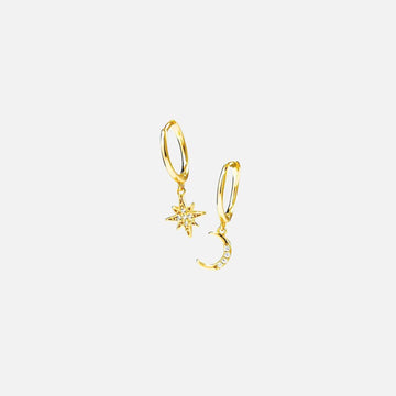 Celestial Huggies in Gold with star and moon charms