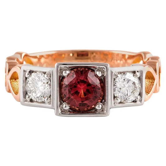 Round Sapphire & Diamonds Trilogy Engagement Ring in 18 Carat White & Rose Gold