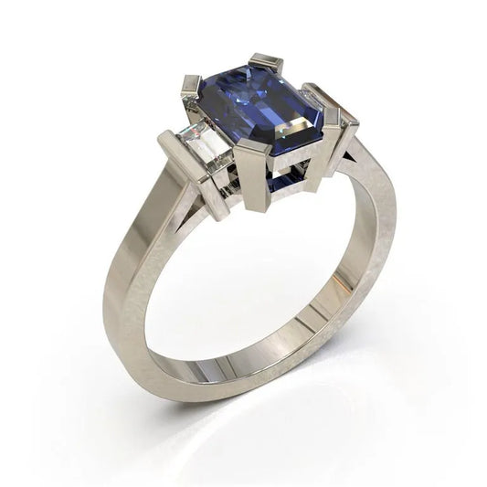 Smeraldo sfaccettato Ceylon Zaffiro Ring