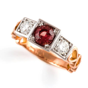 Round Sapphire & Diamonds Trilogy Engagement Ring in 18 Carat White & Rose Gold