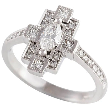Art Deco Marquise Cut Diamond Engagement Ring in 18 Carat white Gold