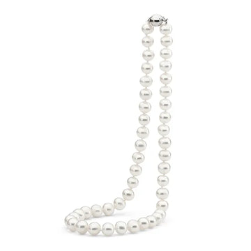 Sterling Silver White Round Freshwater Pearl Strand