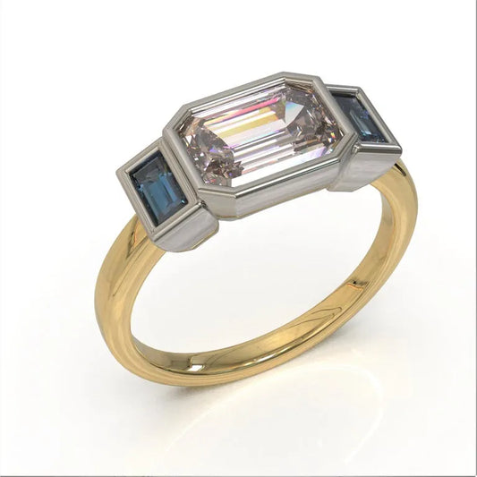 Natural Peach Sapphire & Baguettes sapphire Ring
