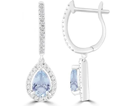 Aquamarine and Diamond Set in White Gold Drop Earring