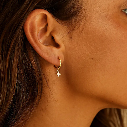 Crystal Cross Charm Hoop Earrings