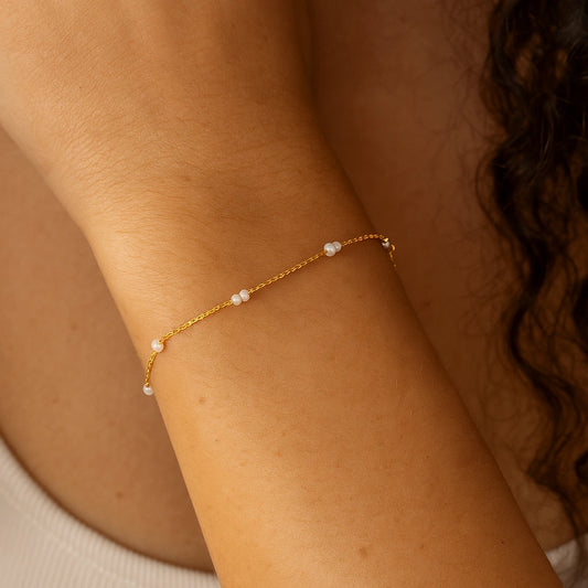 Gold Plated & Pearl Delicate Chain Bracelet