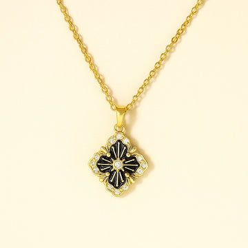 Black Floral Pendant Necklace