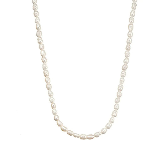 Sterling Silver Rice Pearl Short Necklace