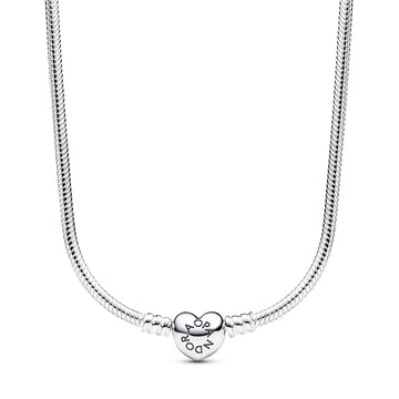 Snake chain sterling silver necklace with heart clasp