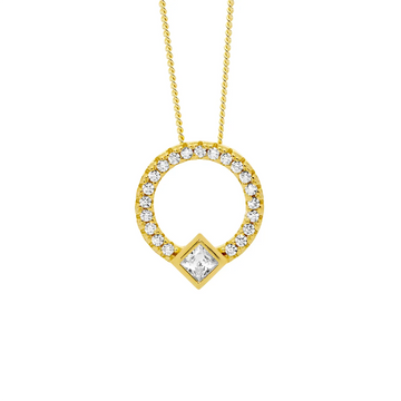 Ellani SS WH CZ 13Mm Open Circle Pendant W/ Princess Cut Bezel Set, Rose Gold Plating
