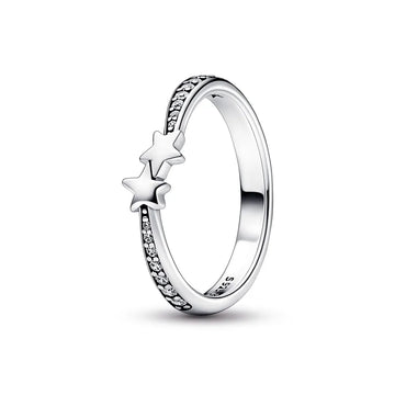 Stars sterling silver ring with clear cubic zirconia