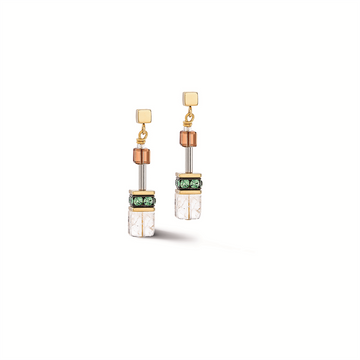 Coeur de Lion GeoCUBE Iconic Nature Earrings in Gold with Olive & Brown
