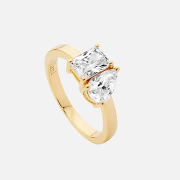 Ellani Emerald and Pear Cut CZ Ring