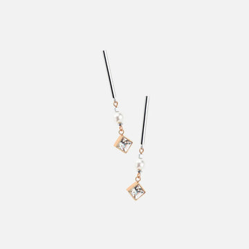 Coeur De Lion Layered Square Crystal Rose Gold, White & Pearl Earrings