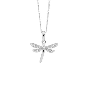 Ellani SS WH CZ Dragonfly Pendant