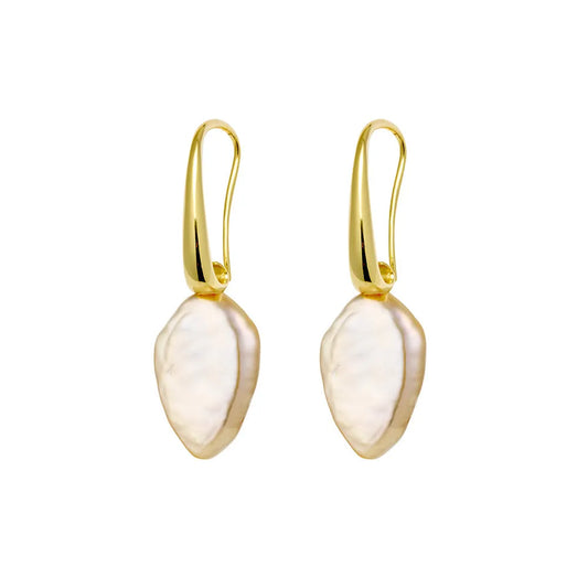 Yellow Gold Plated Hook Earrings With Freshwater Pearl Drop