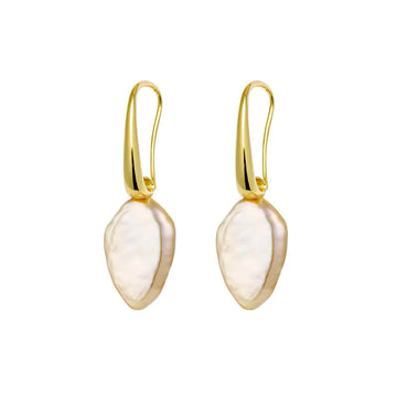 Yellow Gold Plated Hook Earrings With Freshwater Pearl Drop
